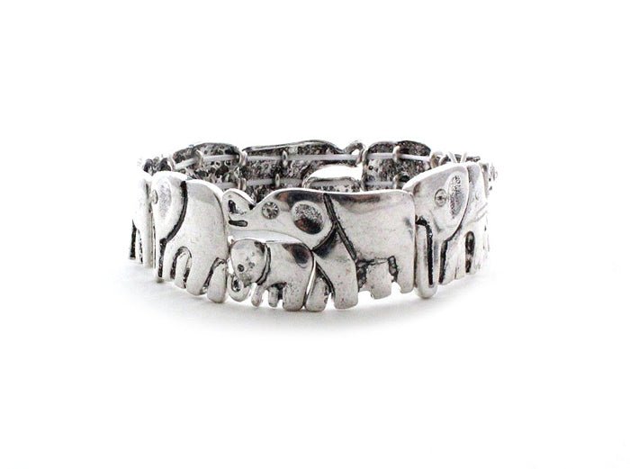 Silver Elephant Family Stretch Bracelet