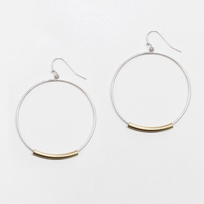 Large Hoop w/ Gold Tube Earrings - Multicolor
