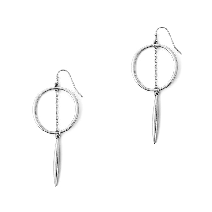 Circle w/ Hanging Spike Earrings - Silver