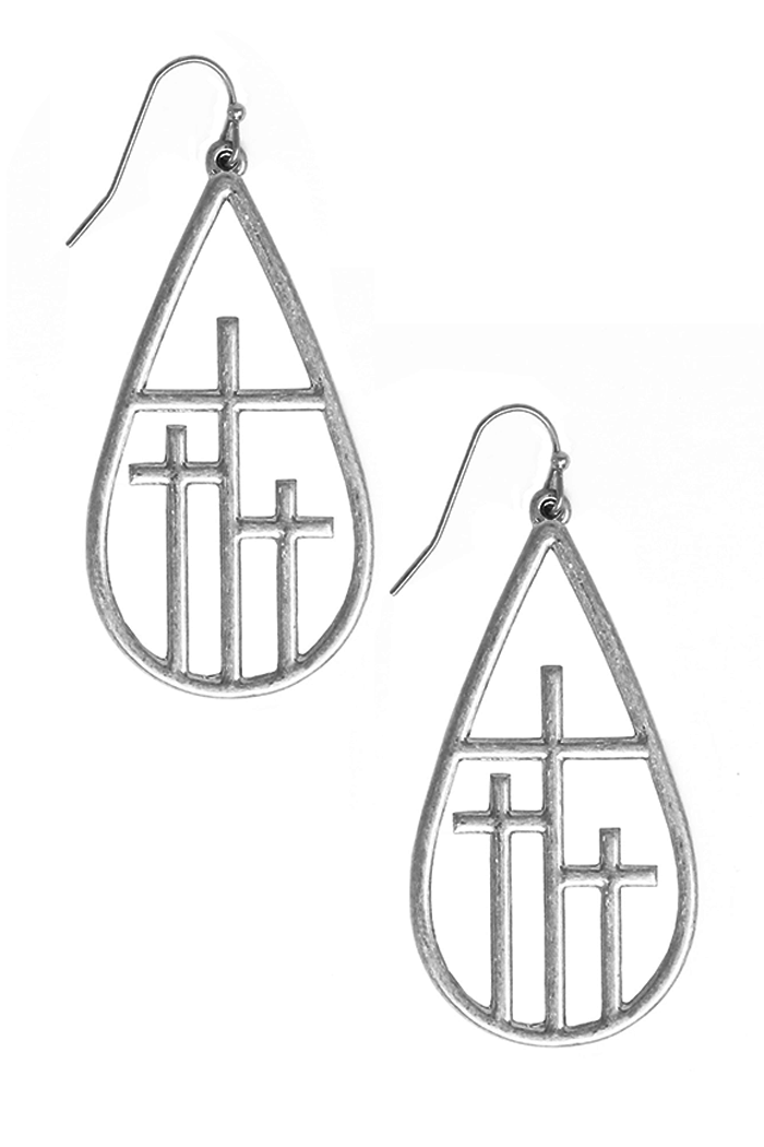 Teardrop - Cutout Crosses Earrings