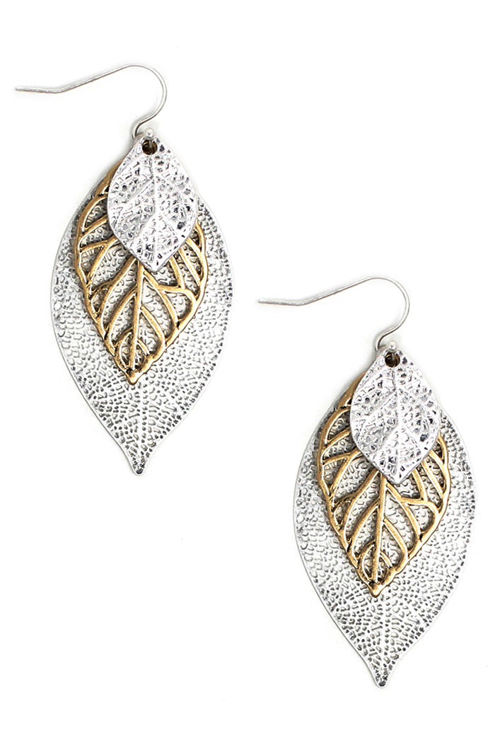Triple Leaf Earrings - Multicolor - Silver