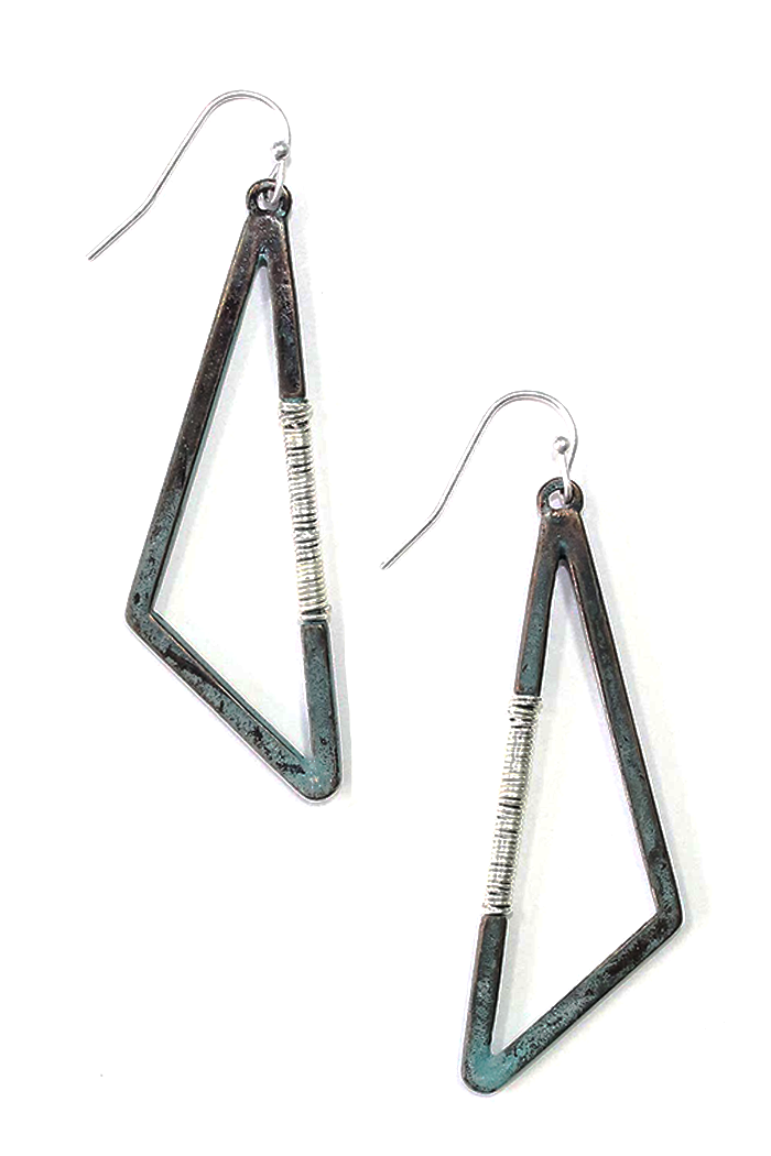 Triangle w/ Silver Wire Earrings - Patina