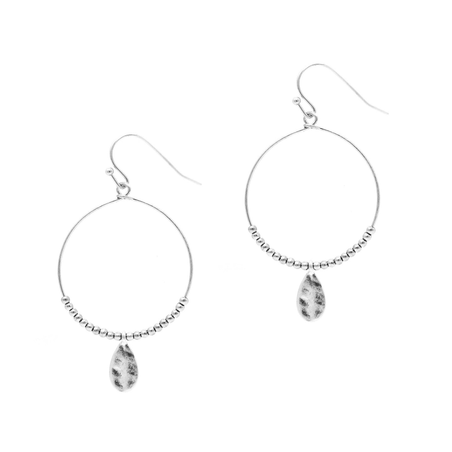 Hoop w/ Beads - Teardrop - Silver Earrings