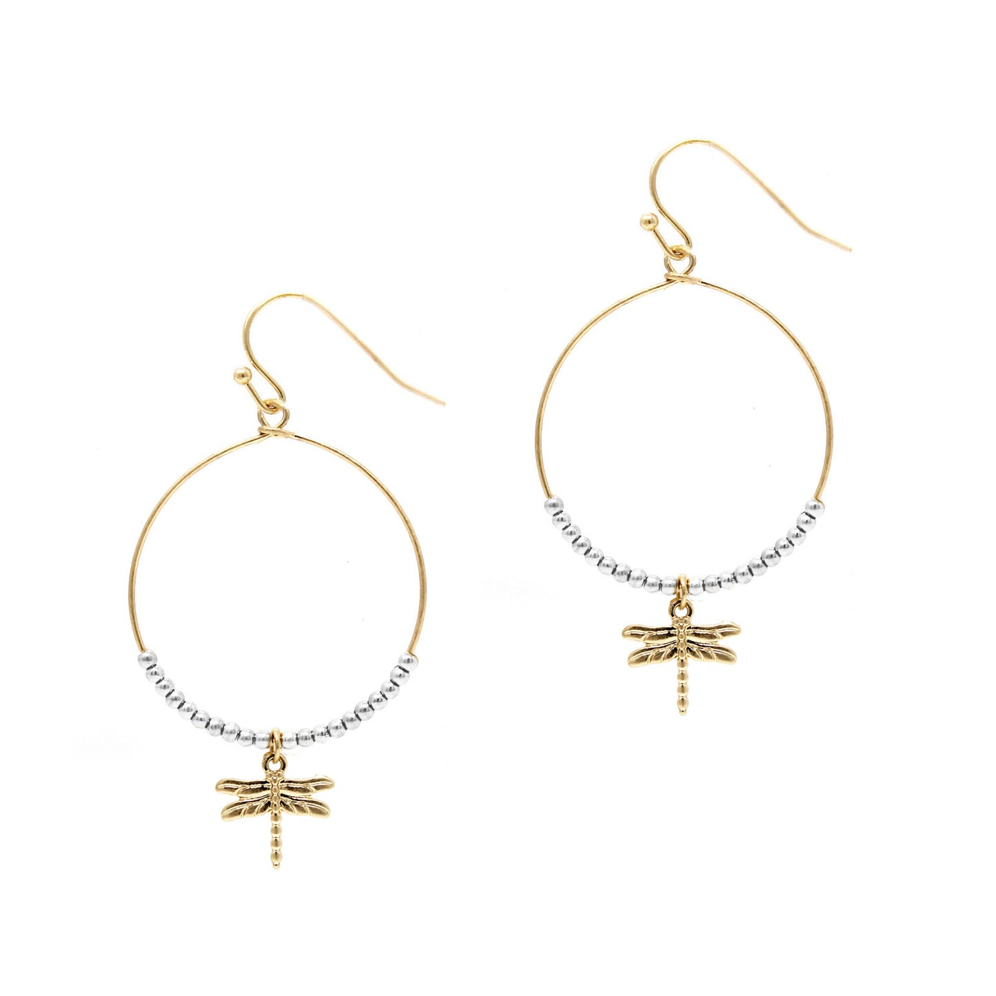 Hoop w/ Beads - Dragonfly - Gold w/ Silver Earrings