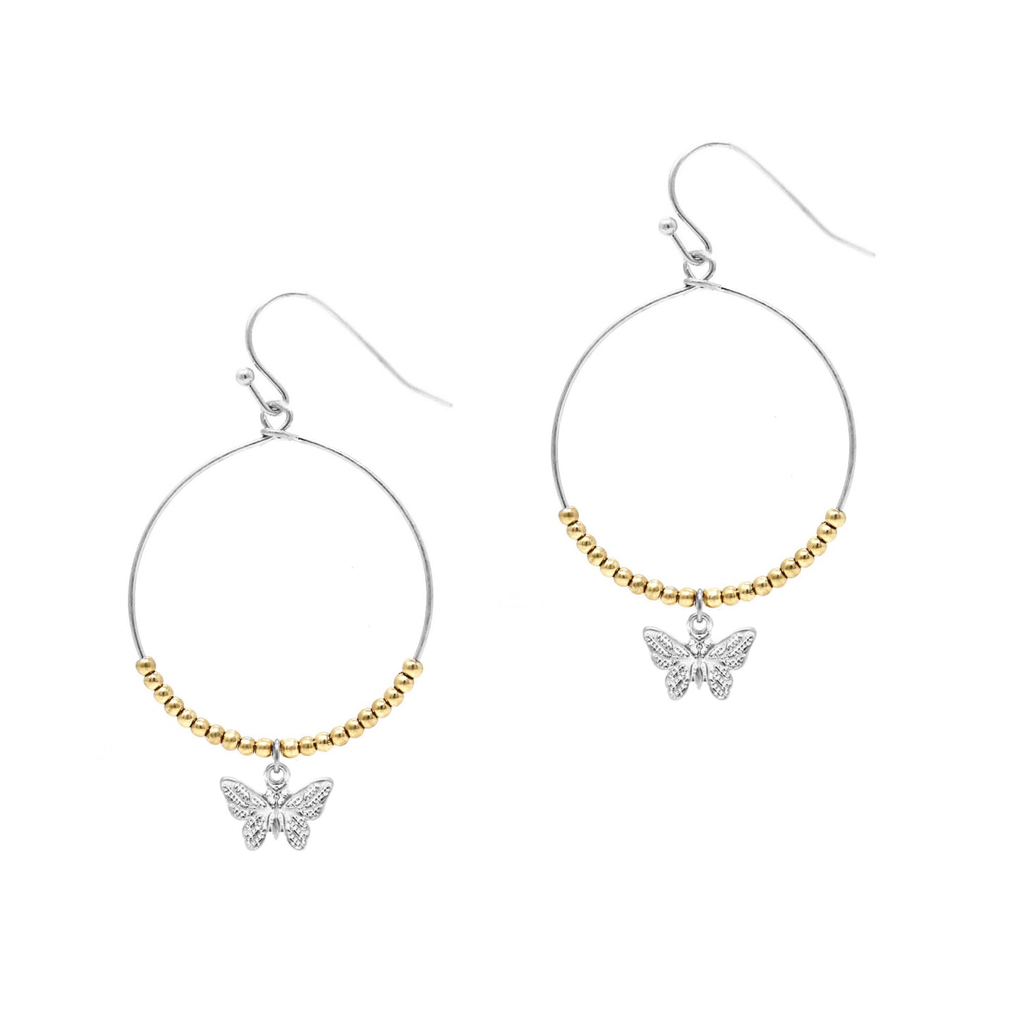 Hoop w/ Beads - Butterfly - Multicolor Earrings