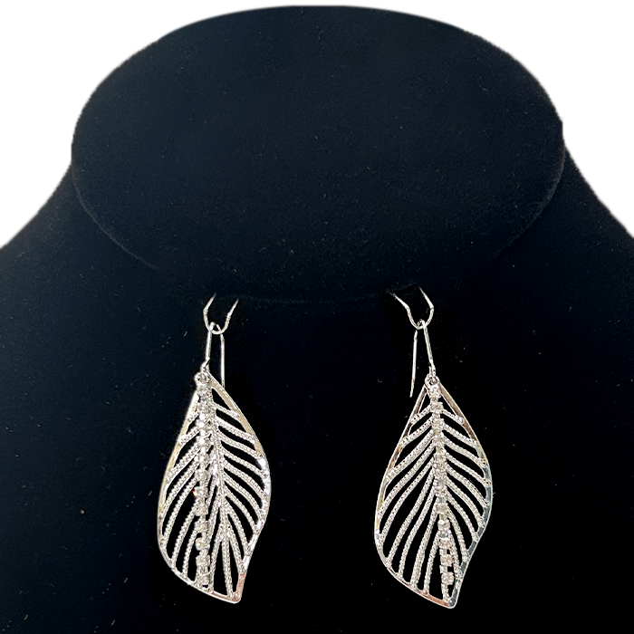 Cutout Leaf w/ Crystal Strand - Earrings