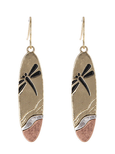 Oval Dragonfly Earrings - Gold