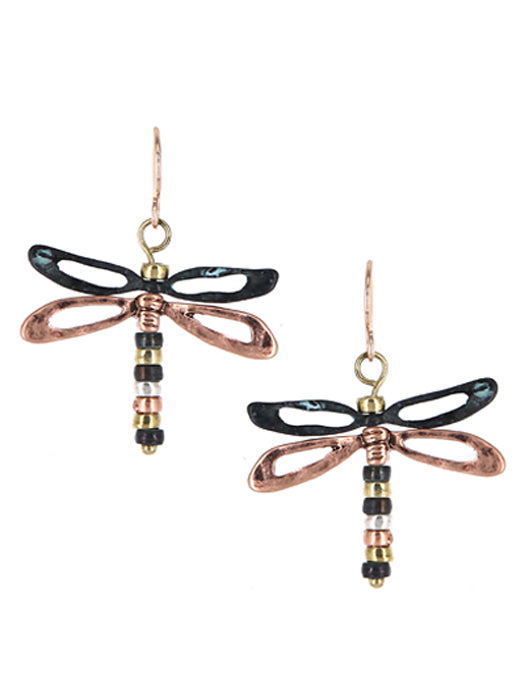 Cutout Dragonfly Earrings - Patina/Copper