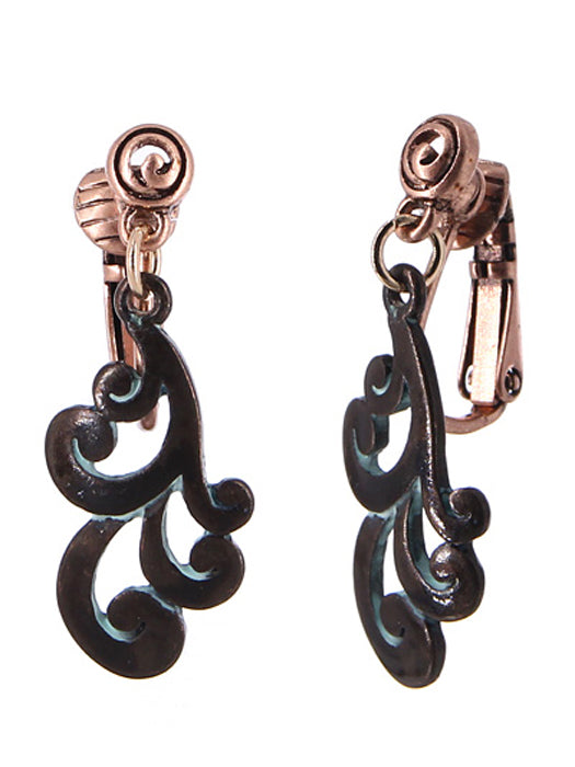Ornate Curl Earrings - Patina