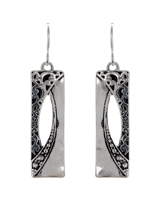 Rectangle w/ Oval Cutout Earrings- Silver