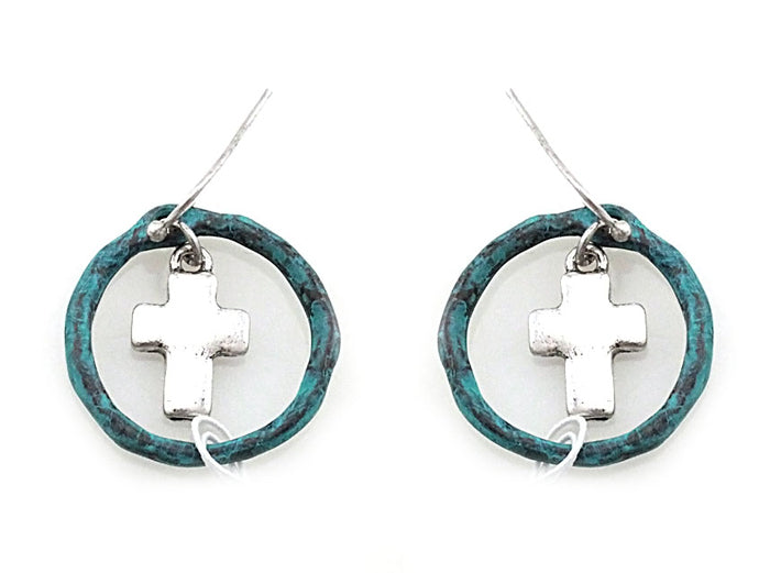Cross in Circle Earrings