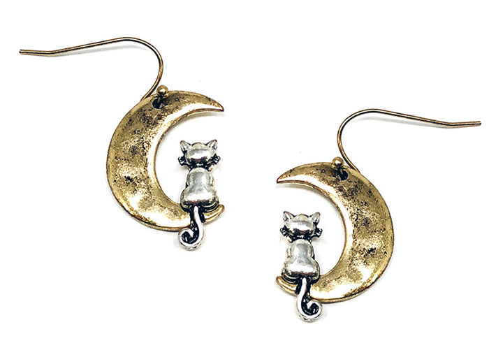 Cat/Moon Earrings - Gold/Silver