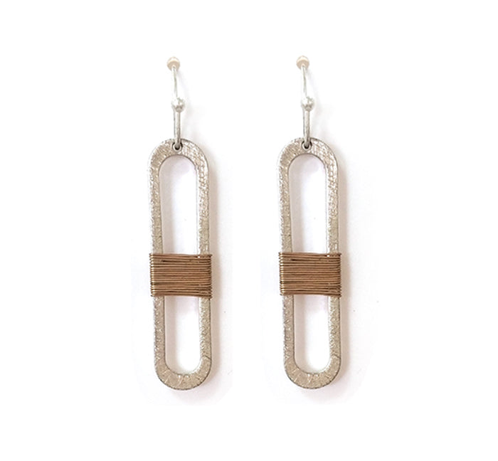 Long Oval w/ Wire Earrings - Silver