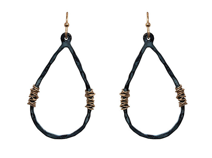 Hammered Teardrop Earrings - Patina