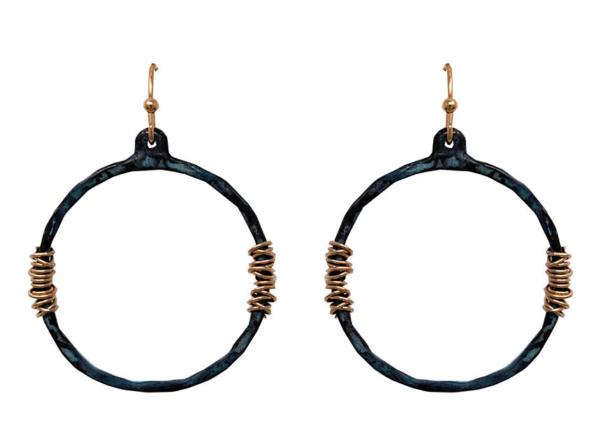 Hammered Circle Earrings Patina