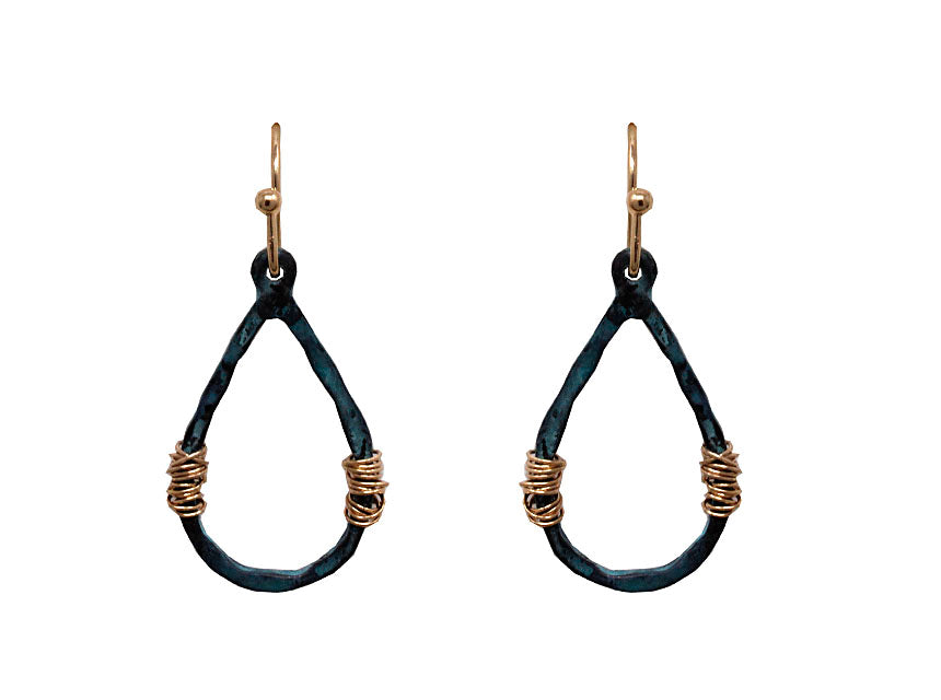 Hammered Teardrop Small Earrings - Patina