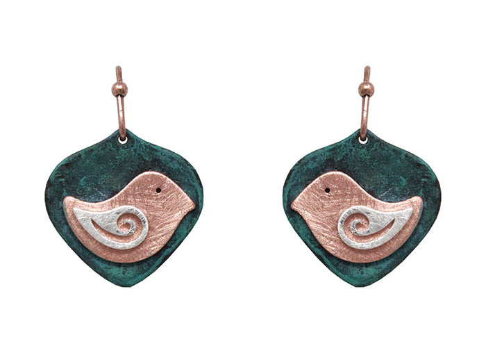Bird Earrings - Patina
