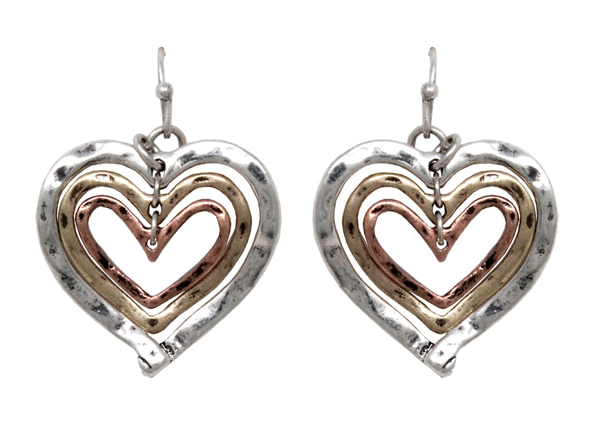 Triple Embedded Hearts Earrings - Multicolor