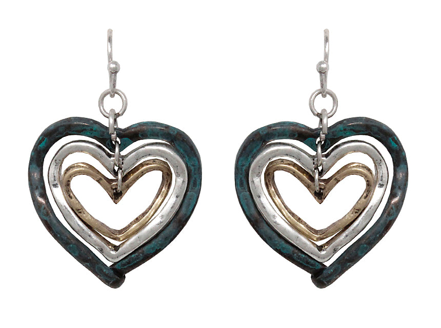 Triple Embedded Hearts Earrings - Multipatina