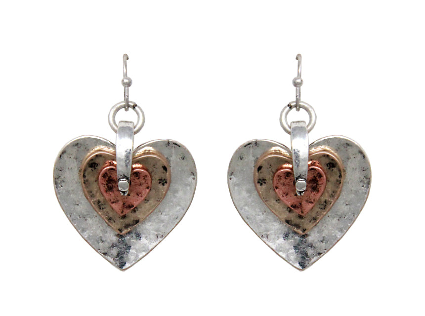 Triple Embedded Heart Earrings - Multicolor