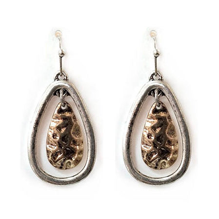 Embedded Ovals Hammered Earrings - Multicolor