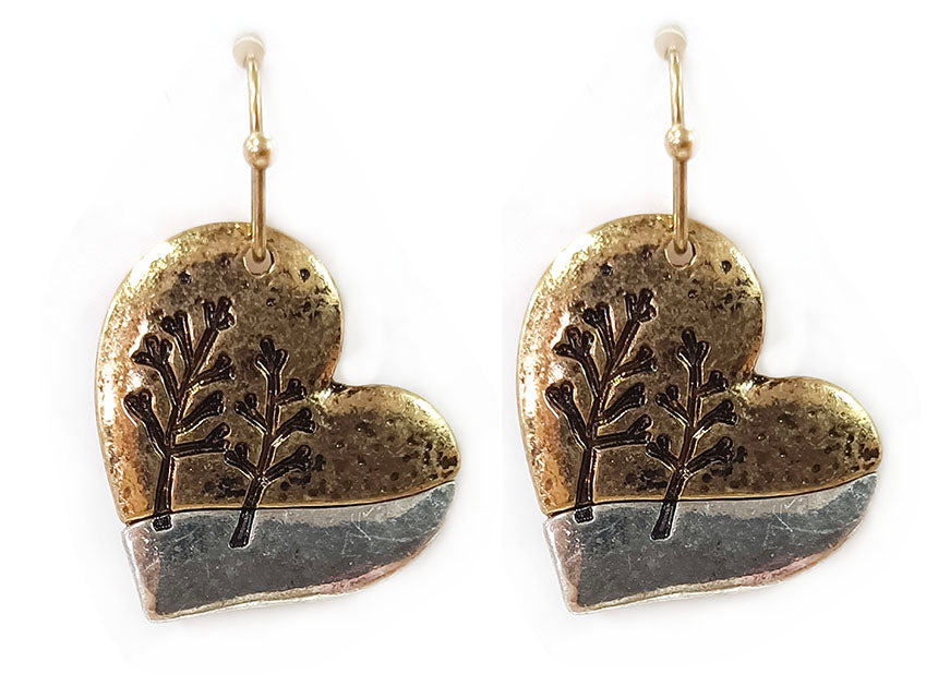 Trees on Heart Earrings - Gold w/ Silver