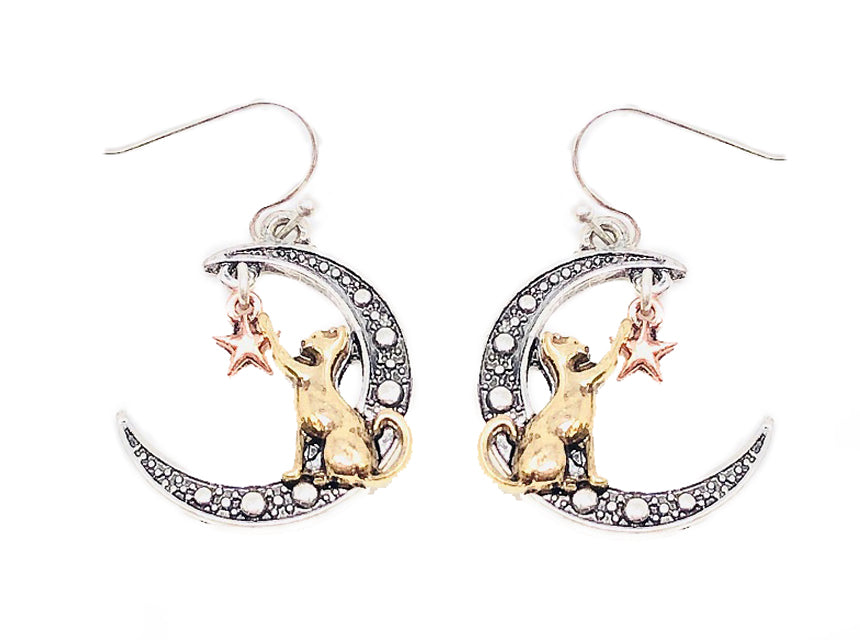 Cat w/ Moon/Star Earrings - Multicolor