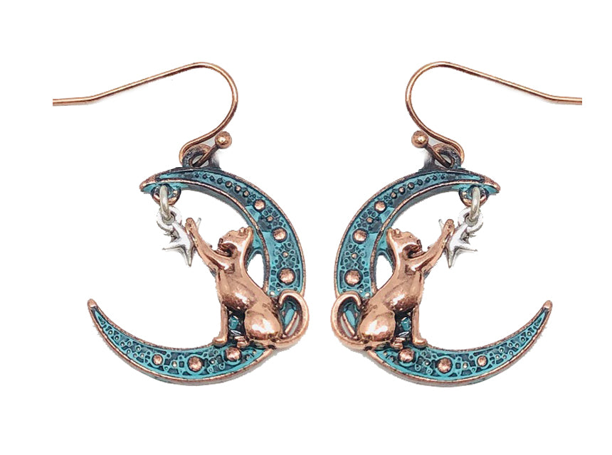 Cat w/ Moon/Star Earrings - Multipatina