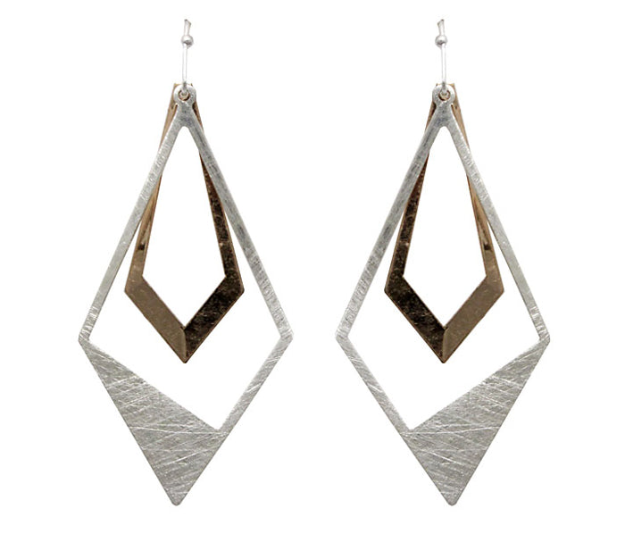 Double Diamond Shape Earrings - Silver