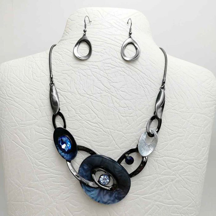 Blue Colored Ovals/Crystals N/E Set