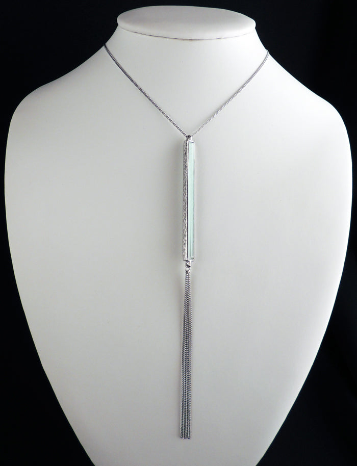 Long Silver w/ Green Tube Tassle Necklace