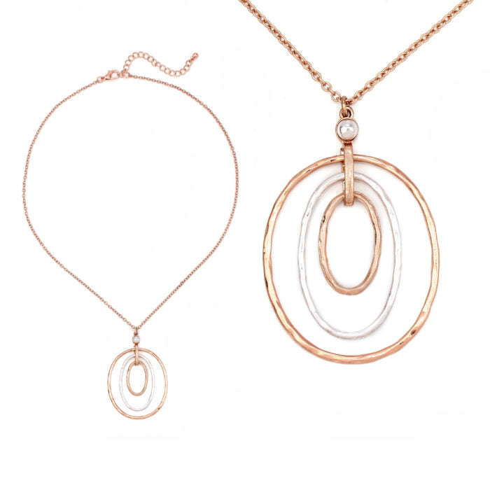 Short - Three Ovals - Rose Gold w/ Silver Necklace