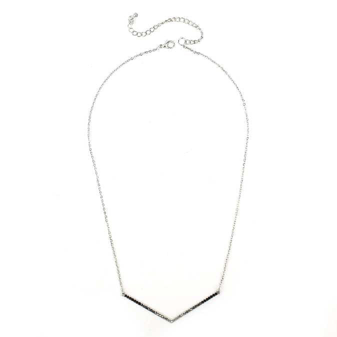 "V" Crystal Bar - Black Necklace