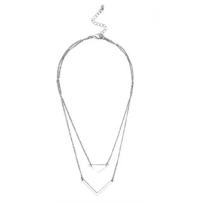 Double Strand - Triangle V - Silver Necklace