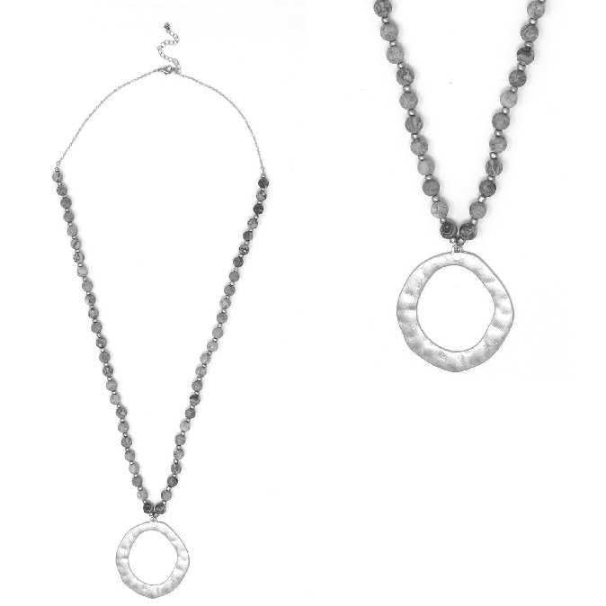 Cord w/ Stones - Hammered Circle Necklace