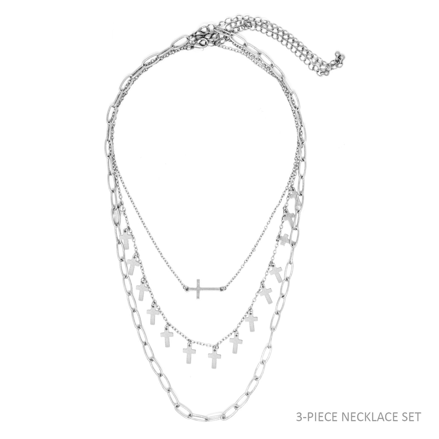 Triple Strand - Mini Crosses - Silver Necklace