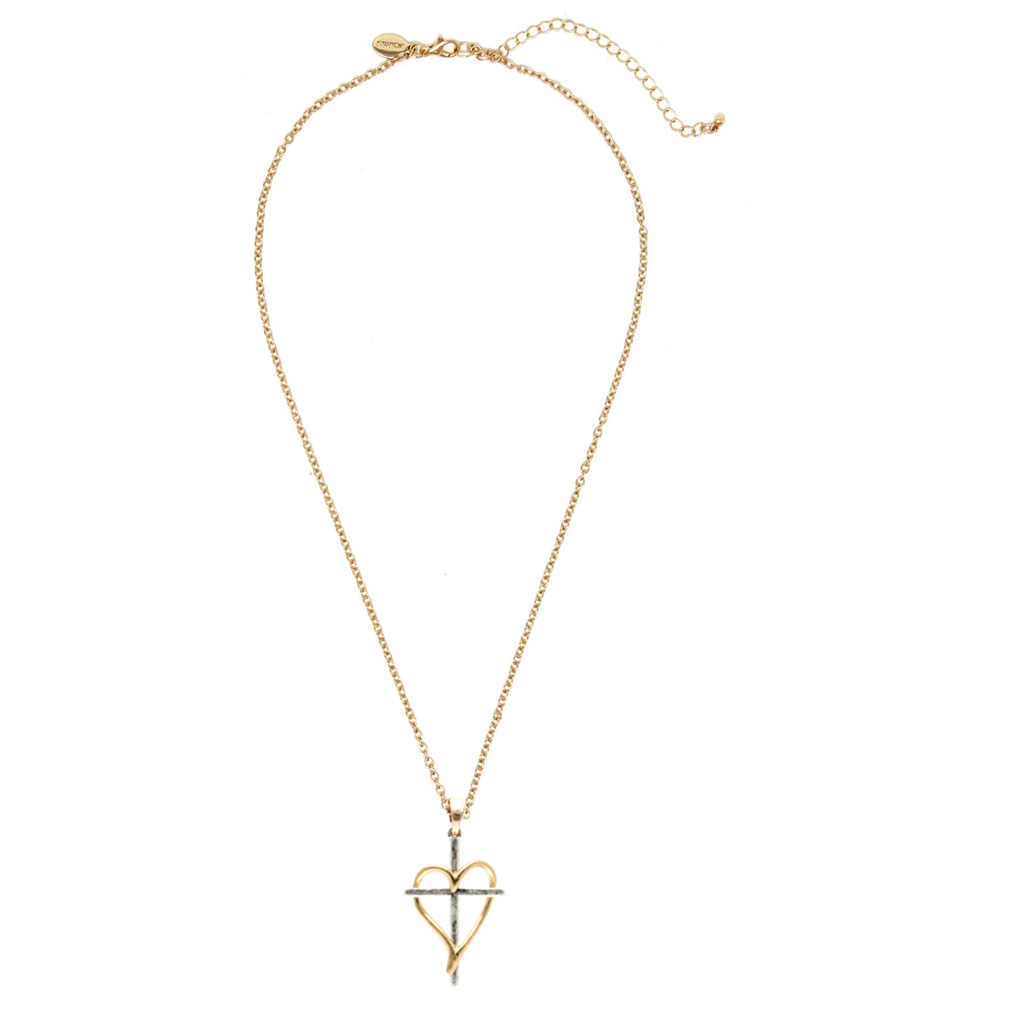Heart Wrapped Cross Gold w/ Silver Necklace
