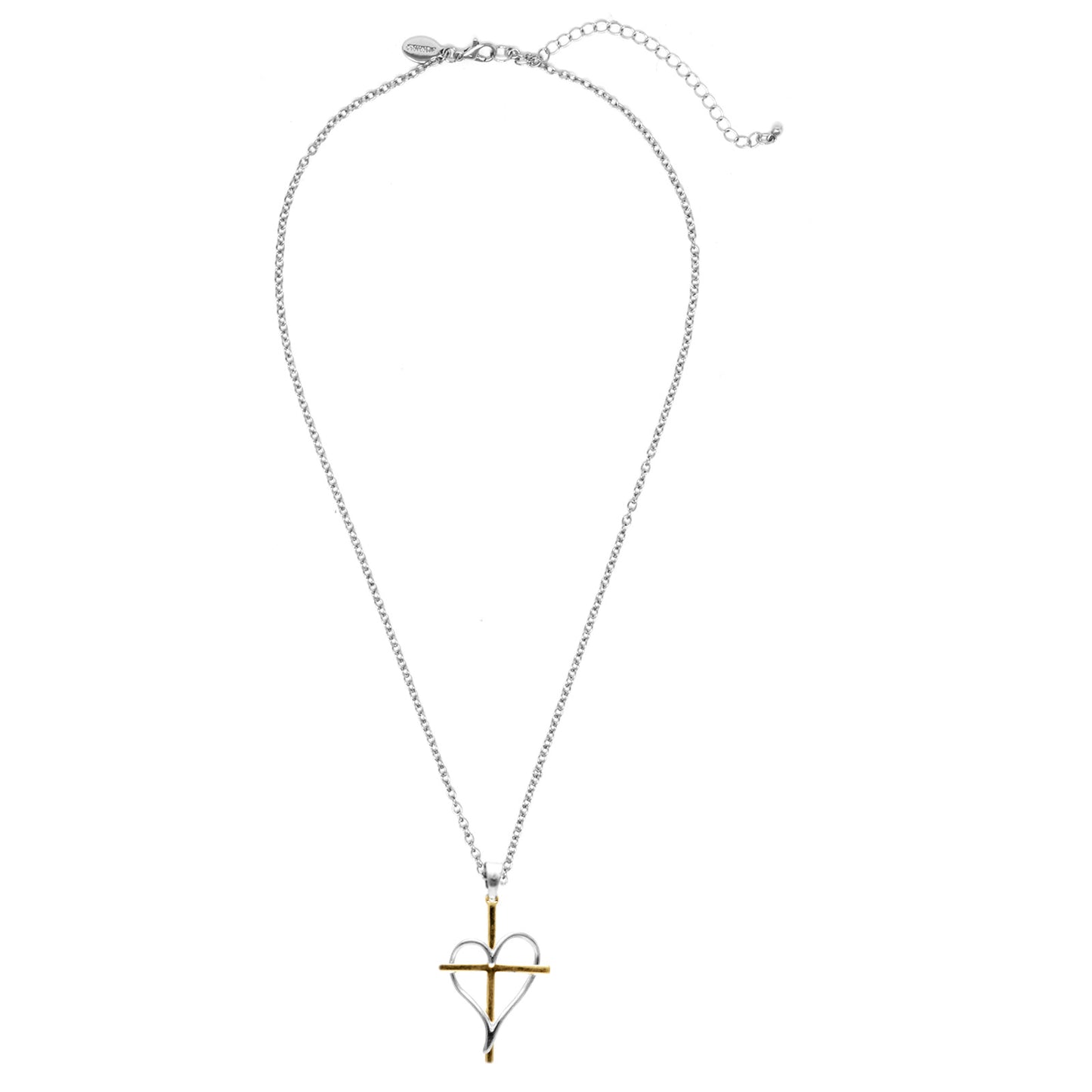 Heart Wrapped Cross Silver w/ Gold Necklace
