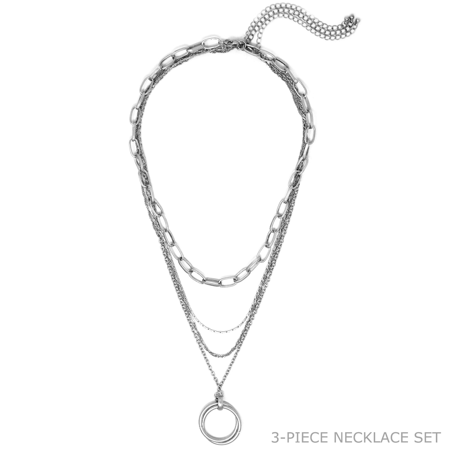 Set of Three - Four Strands - Double Circle Pendants Necklace