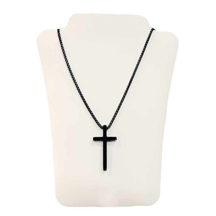 Stainless Steel - Cross - Black Necklace