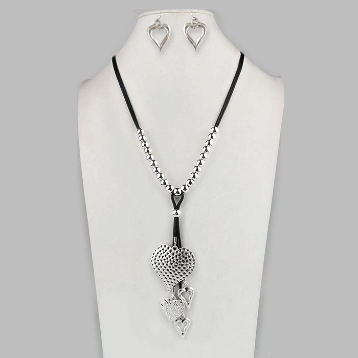 Long - Hearts on Black Cord Necklace