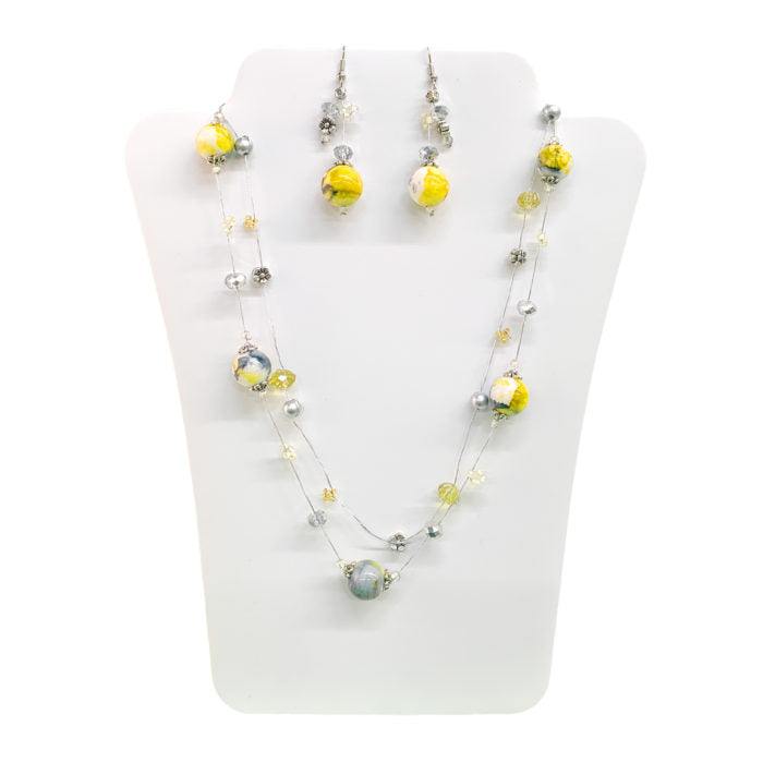 Threaded Grey and Yellow Bead N/E Set