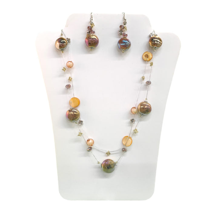 Threaded Shiny Purple and Yellow Bead N/E Set