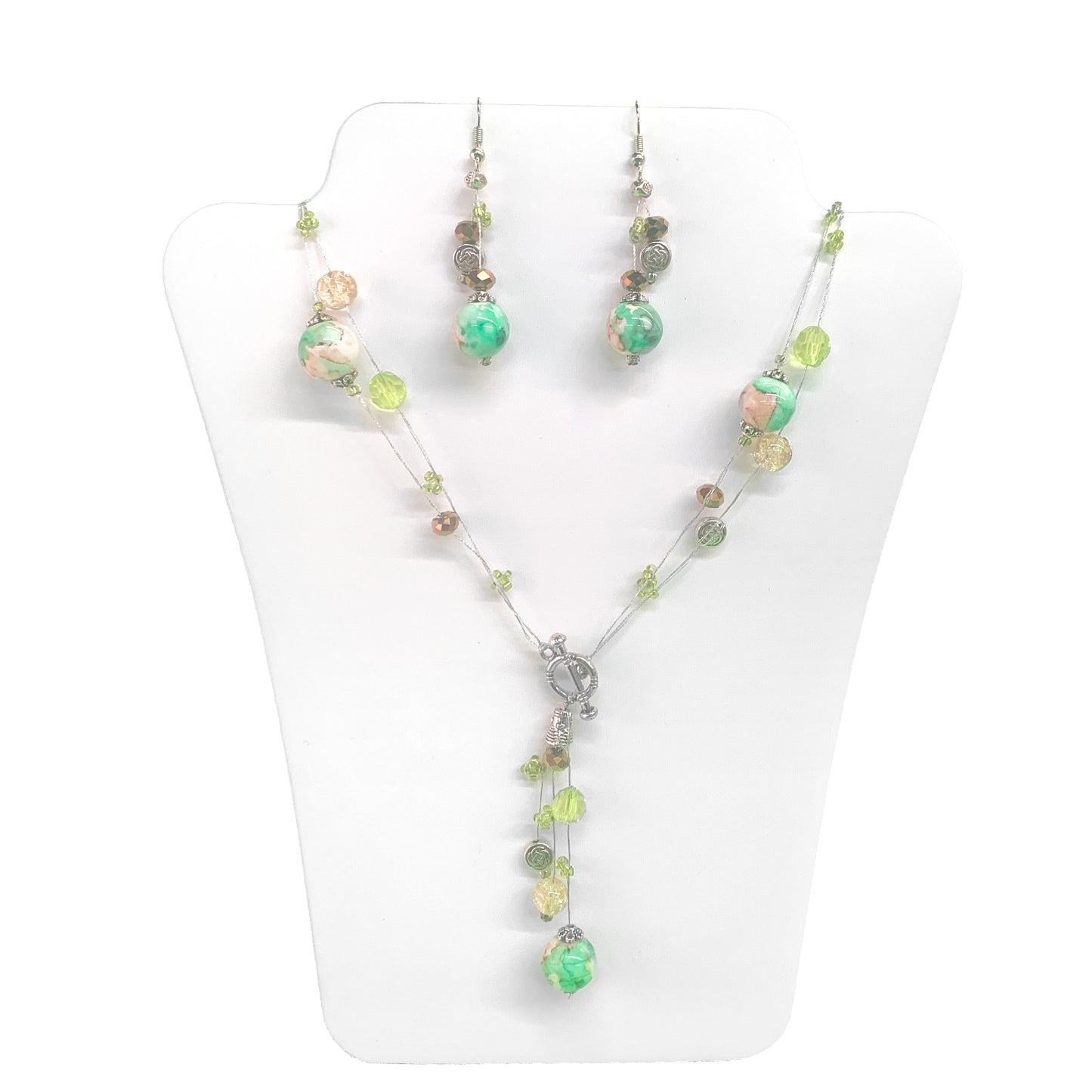 Threaded Red and Green Bead N/E Set