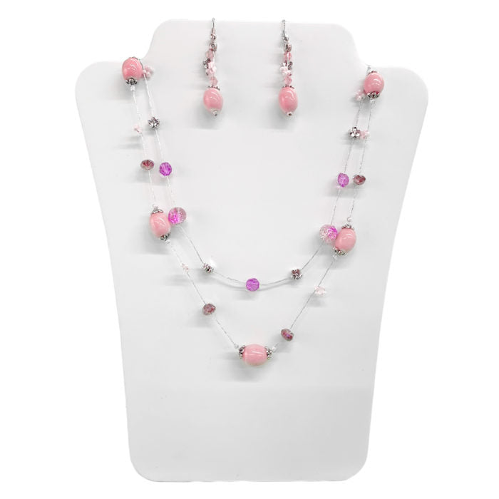 Threaded Light Pink Oval Bead N/E Set