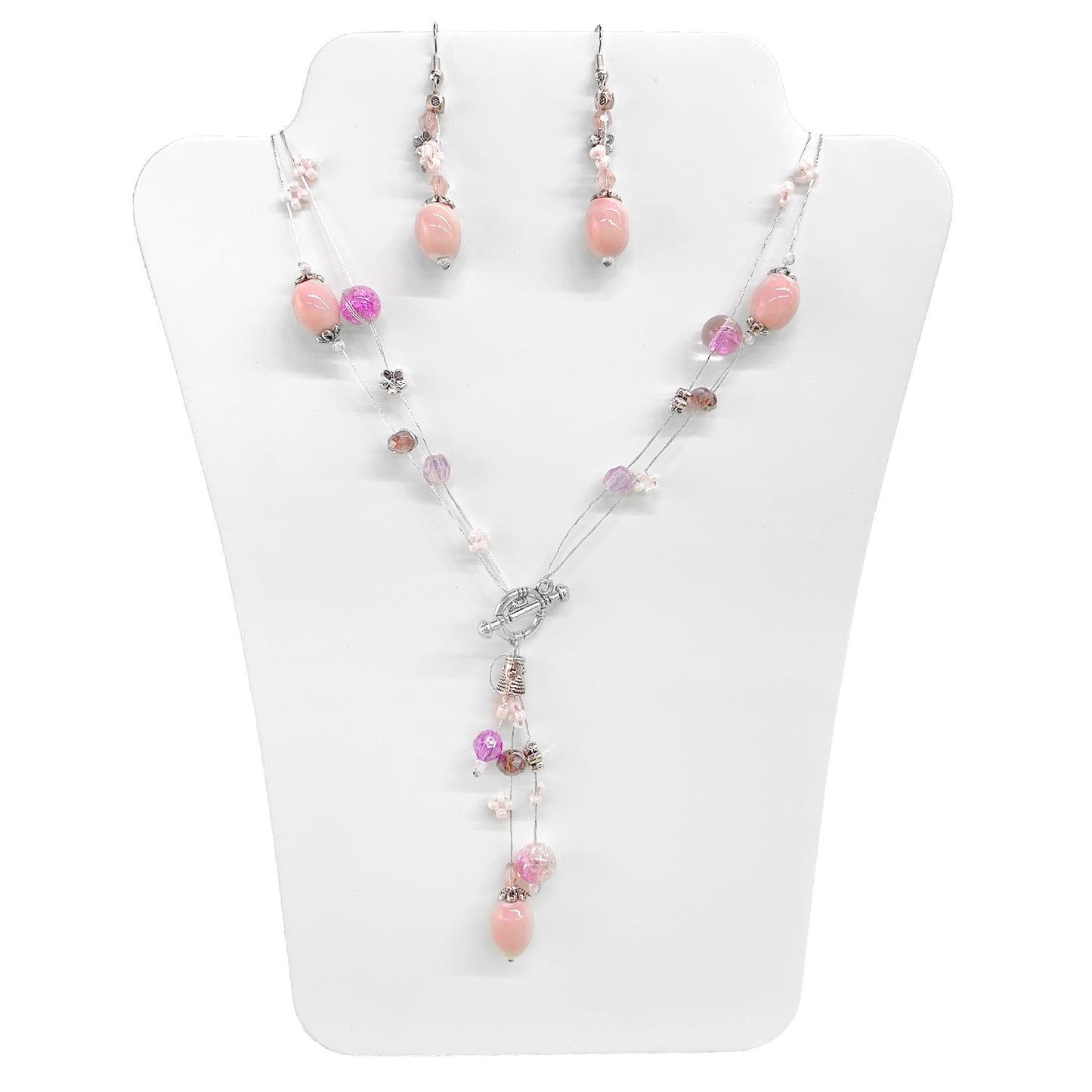 Threaded Light Pink Oval Bead N/E Set