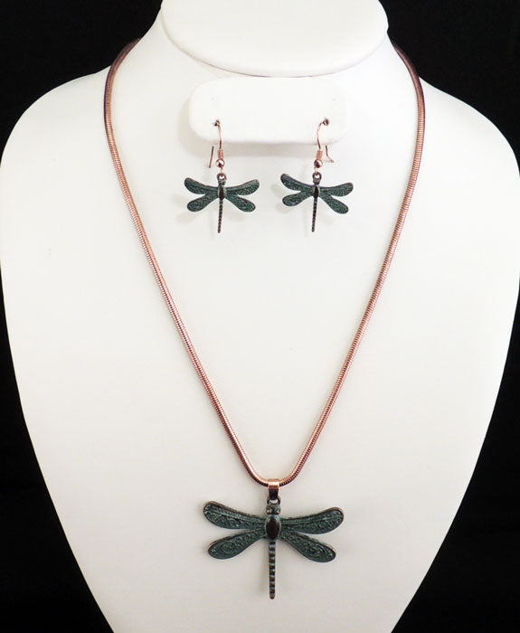 Dragonfly - Patina Necklace/Earring Set.