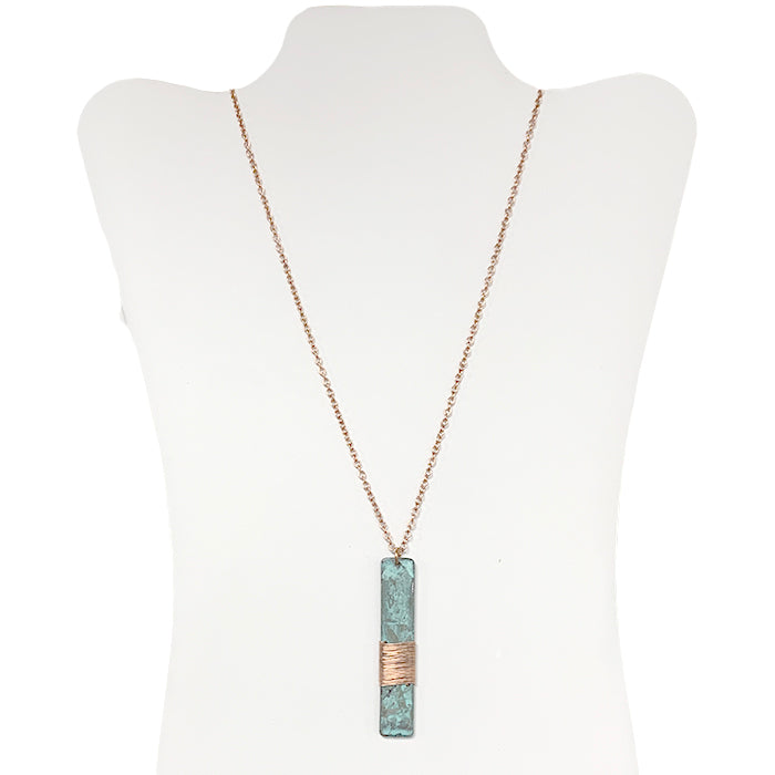 Vert. Rectangle w/ Wire - Patina Necklace