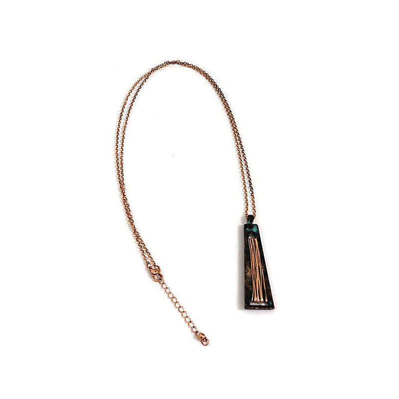 Trapezoid w/ Wire - Long - Patina Necklace