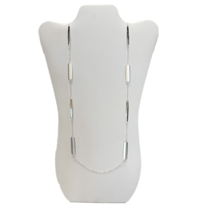 Flat Tube Beads - Long - Silver Necklace